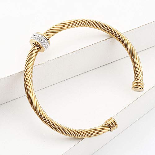 Cable Cuff Bracelets, Stainless Steel Twisted Wire Composite Bracelet Bangles, Adjustable Elegant Antique Jewelry with Rhinestone for Women, Ladies Gift Idea3