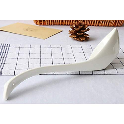 LeBlue 1-Pack Asian Chinese Reusable Dishwasher Microwave Safe 11" Big Swan Serving Soup Spoons Ladle, White Bone China Porcelain Ceramics - Thumbnail 5
