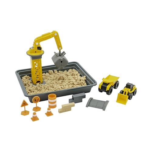 CAT Dig N’ Build Dirt Playset – 12 oz Moldable Dirt Compound, Working Crane, 2 Little Machines Vehicles, Construction Molds & Easy-Cleanup Tray, Sensory STEM Toy for Kids Ages 3 +