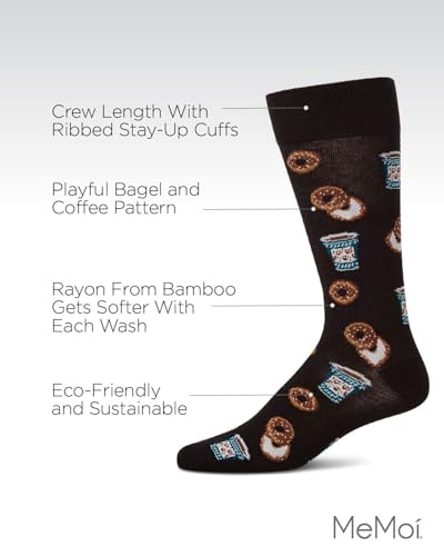 MeMoi Bagel Shop Men's Socks, Rayon Blend Mens Crew Socks, Ultra Soft Knit Fabric - Sizes 10-13, Black, 10-133