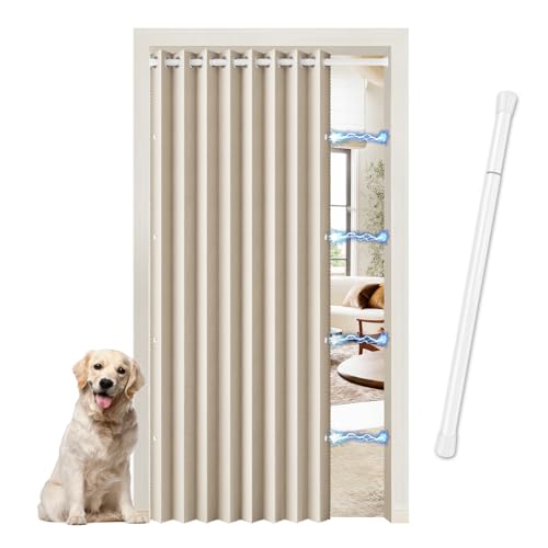 JCyh Rideau de Porte Occultant Magnétique sans Perçage - Rideau de Séparation de Pièce avec Tringle Télescopique Incluse - Rideau Thermique Phonique pour...