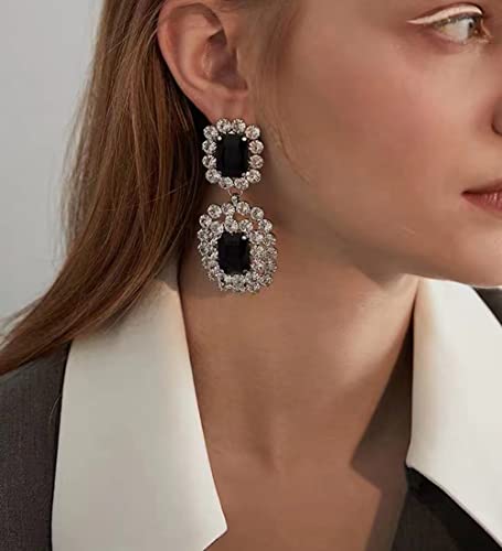 Asphire Vintage Geometric Rhinestone Drop Dangle Earrings Black Gemstone Earrings Elegant Long Statement Earrings for Women Wedding Prom Ball Jewelry4
