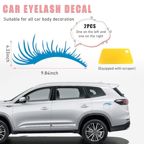 Image of Ohleats 2PCS Car Headlight Eyelash Stickers, Funny Cute Fake Eyelashes Bumper Window Decal, Waterproof Decoration Sticker for Auto Body Headlamp, Universal Exterior Car Accessories (Blue)