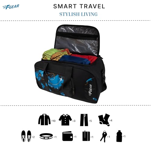 Image of F Gear Enduro Map Black 32L Travel Duffle Bag | Spacious Main Compartment with Front Pocket & Wet Pocket | Adjustable Shoulder Strap | Lightweight and Durable | Easy Carry Handles | for Men & Women