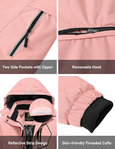Mofiz Girls Ski Jacket Waterproof Fleece Lined Snowboard Jacket Warm Winter Ski Coat With Removable Hood Pink M thumb #4