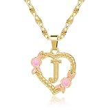 Qitian Initial Heart Necklace for Women Heart Gold Letter J Name Alphabet Pendant Necklace for women Gift