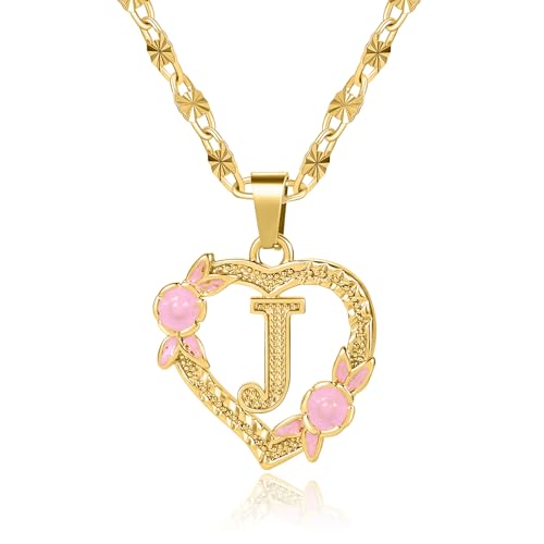 Qitian Initial Heart Necklace for Women Heart Gold Letter J Name Alphabet Pendant Necklace for women Gift