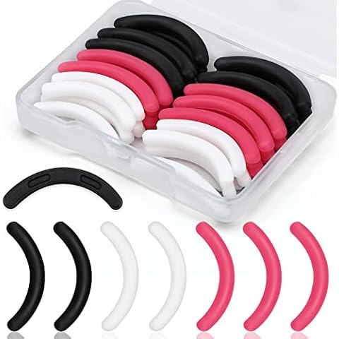 PROUSKY 30 Pieces Eyelash Curler Refills Black Pink Silicone Rubber Lash Curler Pads Replacement Makeup Tools for Universal Eyelash Curler with a Clear Storage Box Fits All Eye Shapes Cover