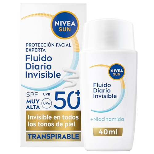 NIVEA SUN Fluido Diario Invisible Protector solar facial FPS 50+ (1 x 40 ml), crema solar facial ultra ligera con efecto mate, El embalaje puede variar