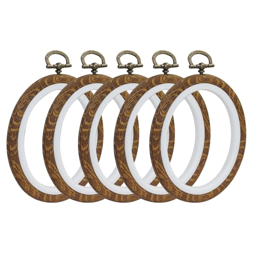 Image of Marvexi 5Pcs Oval Embroidery Hoops 3 inchx3.7 inch Vintage Cute Faux Wood