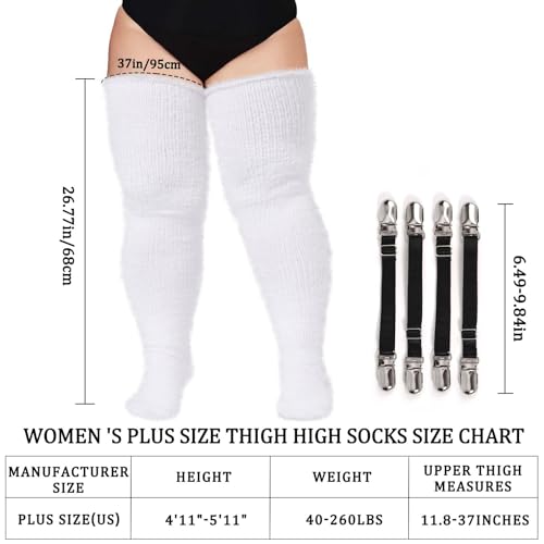Image of Moon Wood Plus Size Plush Thigh High Socks for Women Fuzzy Stocking Thick Over the Knee Fleece Leg Warmers Boot Socks