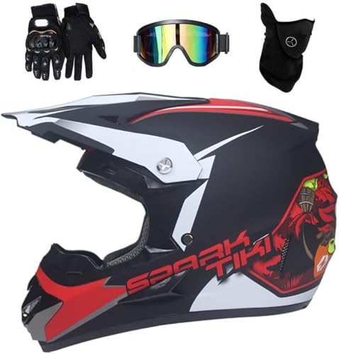 Unisexo Casco de Motocross Set, Adulto Cara Completa Fuera de La Carretera Moto Casco, Cuesta Abajo Enduro MTB ATV BMX Patio Bicicleta Sucia Chocar Casco(Red,L(56~57cm))