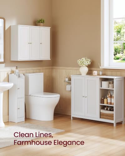 Image of VASAGLE Bathroom Floor Cabinet, Freestanding Storage with 2 Doors | MDF Organizer, Adjustable Shelves, 35.4 x 11.8 x 31.5 inches, Cloud White, SIREN Collection UBBK070WB01S
