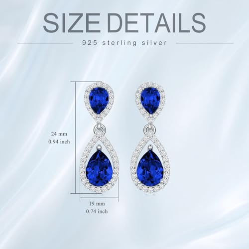 Sterling Silver Birthstone Dangle Earring Studs for Women s925 Silver Month Stone Teardrop Dangling Earrings with Moissanite Accents for Her Mom Ladies Valentines Day Mothers Day Christmas4