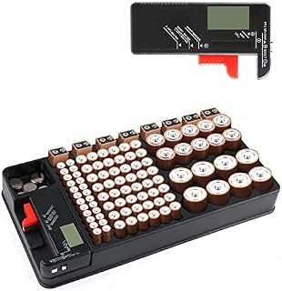 Battery Storage Case with Tester (BT168) Removable Battery Tester Holds 110 Batteries for AAA, AA, 9V, C, D and Button Battery by Makerfire
