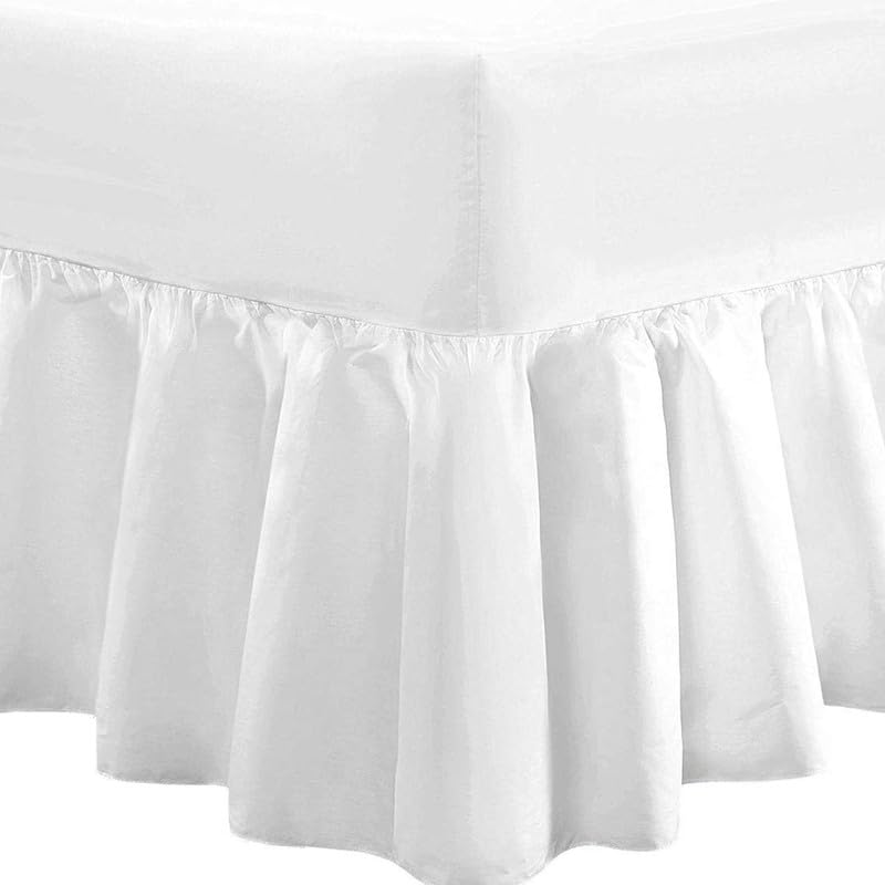 DTEX HOMES Frilled Valance Double Extra Deep Fitted Sheet 40cm Drop Soft Microfiber Stylish Breathable & Durable(White-Double)