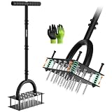 Grenebo Rasenbelüfter – Handbelüfter mit 16 Stacheln, Metall-Rasenbelüfter für den Garten, Rasenbelüftung, automatischer Bodenauswurf (schwarz)