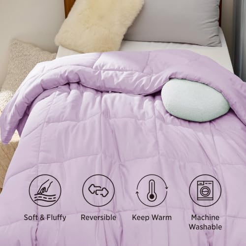 Image of Bedsure Comforter Duvet Insert - Quilted Comforters Twin Size, All Season Duvet, GentleSoft Down Alternative Bedding, with 8 Tabs, Gifts for Women /Men, Light Purple, Twin 88 x 68 Inches