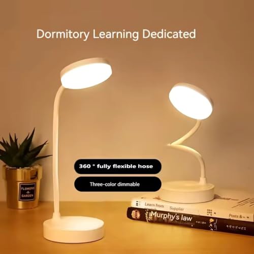 Image of KIMEE LED Desk Lamp - Corded Electric Plug-in Study Light, 3 Brightness Modes, 360 Flexible Gooseneck, Built-in Phone Holder & Stationery Organizer, Eye-Caring Table Lamp for Students, Home & Office