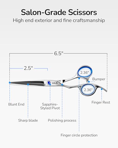Image of Hair Cutting Scissors, ULG Professional Hair Scissors 6.5 inch Left-Handed Razor Edge Barber Shears for Salon and Home Hair Cutting Made of Japanese Stainless Steel, Hand Sharpened Blue