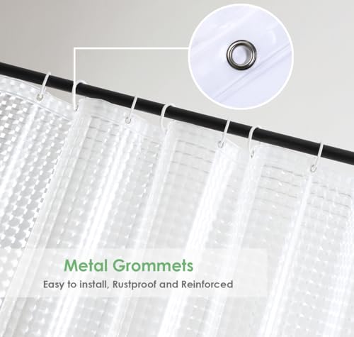 Image of Shower Curtain Liner 74 Inches Long, EVA Heavy Duty Clear Shower Liner with 3 Strong Weights, 3D Square, 72 x 74 Inch