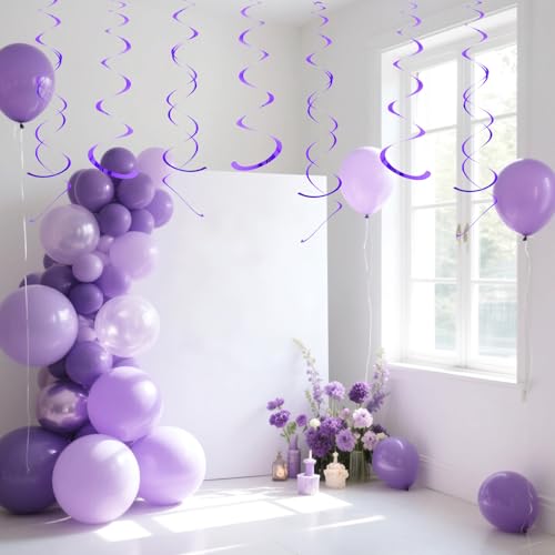 Image of Party Swirl Decorations Hot Pink Shinny Foil Hanging Swirl Decorations Plastic Streamer for Ceiling Plastic Streamer for Party Decorations Metallic Hanging Swirl Pack of 30 (Light Purple)