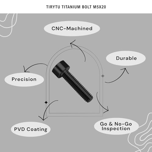 Image of Titanium Bolts M5x20, Black, 6PC | Lightweight Hex Socket Screws, MTB /Road Bike /Motorcycle, Corrosion Resistant, Marine Grade Fasteners