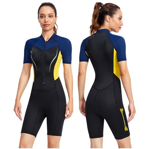 VLOBAOM Womens Wetsuit Shorty, Front Zipper 1.5mm Neoprene?Quick-Drying Fabric Diving Suits for Snorkeling Surfing Swimming,XL,Black
