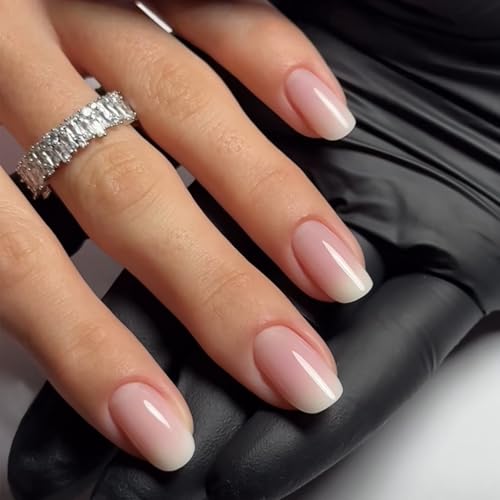 24 uñas postizas cuadradas, uñas cortas, decoración de punta francesa, uñas postizas brillantes, uñas artificiales para mujer