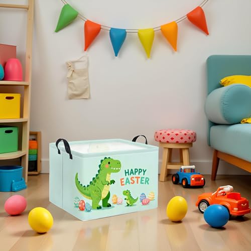 Image of Rectangular Easter Basket Baby Girl Basket Fabric Storage Bin Organizer Box Room Decor(Easter Dinosaur)