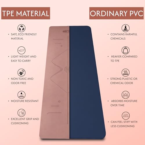 Image of Whackk TPE 8mm Laser Engraved Position Marking Yoga Mat| Coral Pink |Non-Slip Mat ext Thick extra cushioning for knee w. Carry Strap|Lightweight & Eco-Friendly Non Toxic I Exercise and Fitness