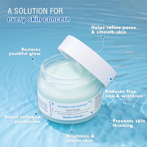 Image of Glamveda 1% Copper Peptide & Hyaluronic Acid Moisturizer Cream- 50g | Reduces Fine Lines & Wrinkles Deep Moisturizing Face Cream | For Men & Women | All Skin Type