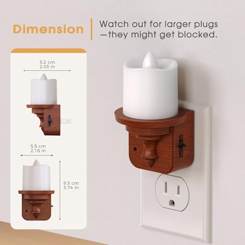 Image of Briignite Candle Night Light, Amber Night Lights Plug into Wall 2 Pack, LED Vintage Night Light with Light Sensor, 0-100LM Dimmable Nightlight Plug in, Nightlight for Kids Hallway Bathroom Bedroom