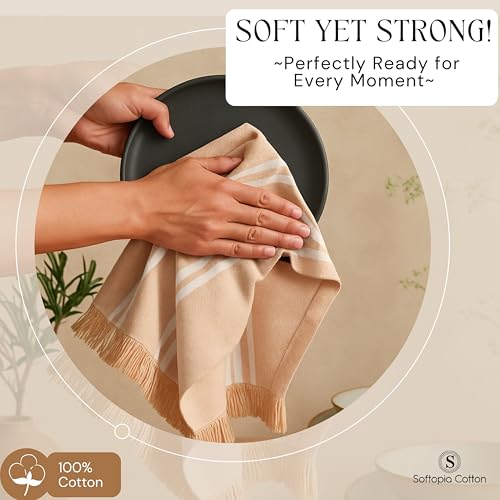 Image of Prewashed Stripe Kitchen Towels 4 Pack, 16x26 Inches, 100% Cotton, Dish Towels for Kitchen Drying, Reusable Tea Towels, Absorbent Wash Cloths, Quick Dry and Machine Washable - Beige