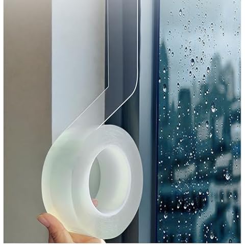 Transparent Window Weather Sealing Tape 2 Inch x 33ft Clear Weather Draft Stopper Adhesive Tape for Windows Draft Sealing Tape for Drafty Windows Gaps Insulation Tape Residue Free Cover