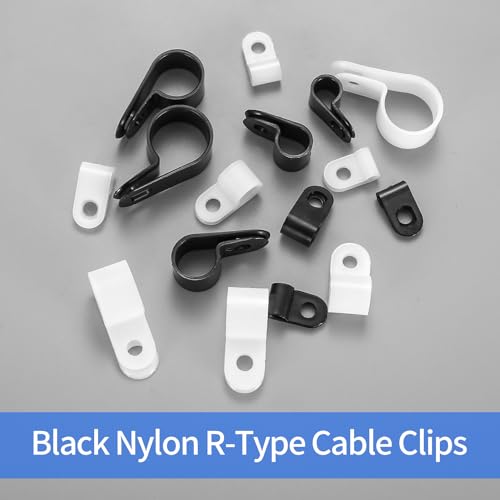 Miniatura 5 de 162 Piezas Clips De Cable Tipo R, Abrazadera De Cable De Nylon, Abrazaderas De Cable R-Type Para Cables Eléctricos, Fijaciones De Cables, Con Tornillos - Negro