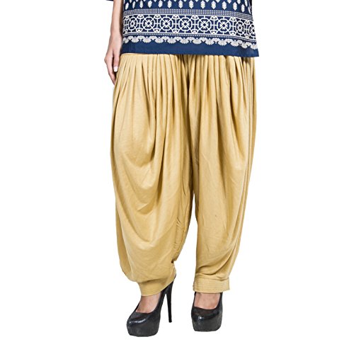 CRAFTSTRIBE Women's Patiala Salwar Viscose Lycra Baggy Trouser Free Size Dhoti Pant Dark Beige