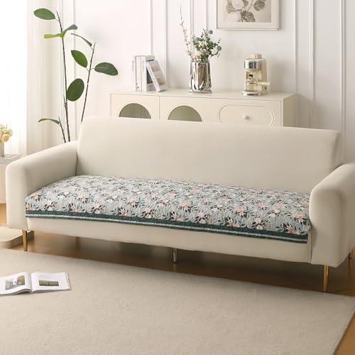 Image of HOKIPO 'Florentina Series' Foam Filled Premium Holland Velvet Sofa Cover Mat for 3 Seater Sofa with Anti-Slip Backing, Magnolia Green (IN-881-V1)