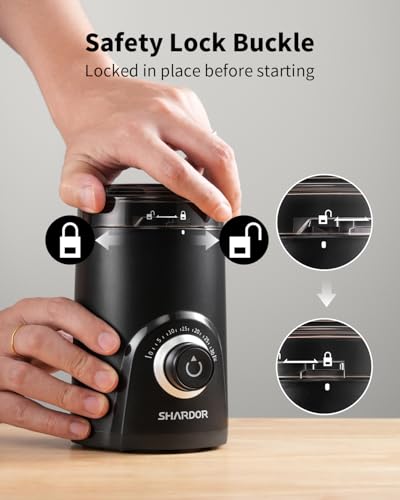 Image of SHARDOR Electric Coffee Grinder, 70g Large Capacity Spice Grinder with Visual Timing Knob for Precise Grind, Quiet Coffee Bean Grinder for Espresso, French Press, Herbs and Grains, Black