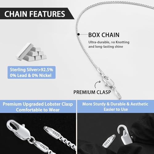 Jewlpire 925 Sterling Silver Chain Necklace for Women, 1MM Box Chain Silver Chain for Women Shiny & Sturdy Women's Chain Necklaces, Silver Chain 22 Inches - Thumbnail 3