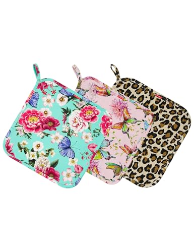 Image of Baby Lovey Security Blanket Set of 3, Bamboo-Derived Viscose, Super Soft and Breathable Baby Blanket with Attachable Loop, 9.5 inch*9.5 inch, Pastel Flutter /Leopard /Peony