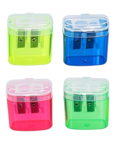 BTACGWP Pack de 4 Sacapuntas Multicolor con Depósito, Manuales Doble Agujero, Corte Preciso Sin Cuchillas, Solución Anti-Migas para Estuche Escolar, Hogar y Oficina