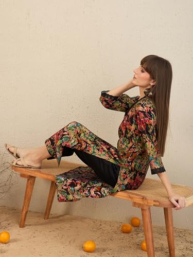 Image of INDO ERA Womens Silk Blend Printed Straight Kurta Pant Set (IESTR5624)