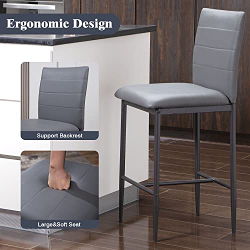 Bar Stools Set Of 4 - Faux Leather Barstools,Modern Kitchen Island Stools,Counter Height Bar Chairs With Back And Footrest, 26 Inch Bar Stools For Kitchen Counter Island,4 Island Stools, Gray #TOP1