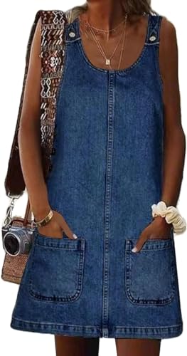 Overall Dress for Women Denim Dress Denim Overall Round Neck Skirtall Jean Dress Denim Jumper Dress Pinafore