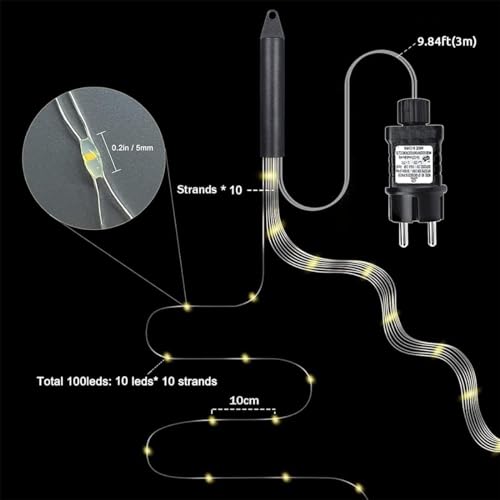 Joysing Lichterschweif 1M 100 LED Lichterbündel mit Strom, Timer, 9 Modi Weihnachtsbeleuchtung IP65 Wasserdichte Wasserfall Lichterkette für Baum Balkon Innen Außen Weihnachten Deko