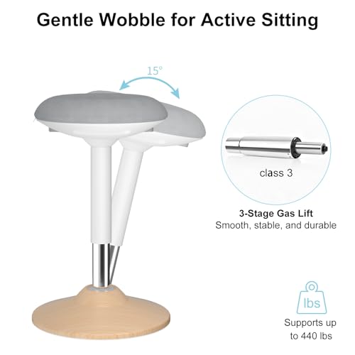 Image of Wobble Stool for Standing Desk,19.7 inch-27.5 inch Height Adjustable,LightWood | ERGO COLLECT Anti-Fatigue Active Stool,Upgraded Non-Slip Base&Full Swivel,Widened Cushion,440lbs Capacity,for Home Office