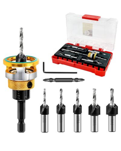 Countersink Drill Bit Set - HSS M2 Counter Sink Adjustable Depth Drill Bit for US Wood Screw, 1/8" 9/64" 5/32" 11/64" 3/16" 82° Counter-Bore