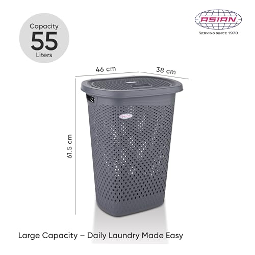 Image of Asian Plastowares - Verona Laundry Basket with Lid | Large Size | Multi-Utility Storage Basket /Bin for Clothes, Toys, Kitchen & Household | BPA Free | Durable & Space-Saving | Dark Grey