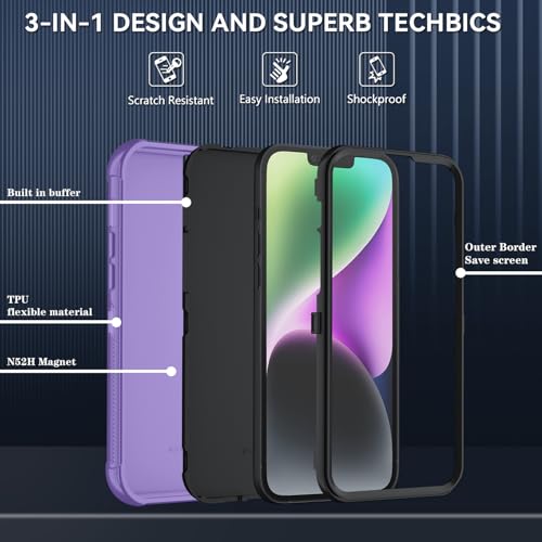 Image of SunStory Compatible with iPhone 14 Plus Case with HD Screen Protector, 3-Layer Heavy Duty Full-Body Cover,3 in 1 Hybrid Protective Case for iPhone 14 Plus 6.7 inch,Violet